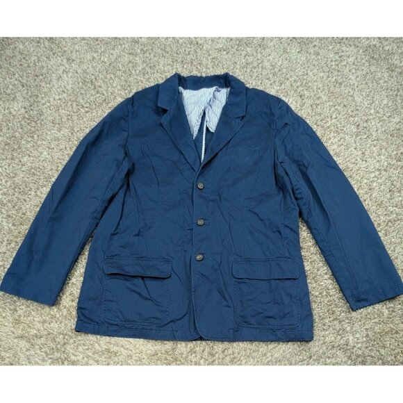 LL Bean Blazer Jacket Men 44 Tall Navy Blue Unstructured Cotton Safari 3 Button - Picture 1 of 9